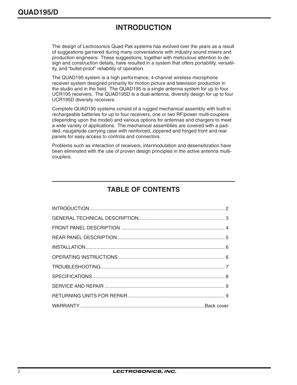 Lectrosonics QUAD195D User Manual | Page 2 / 10