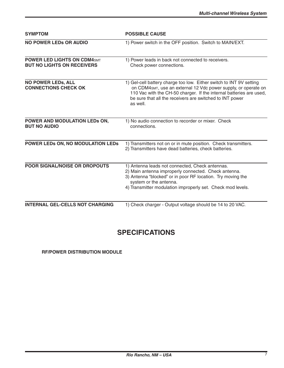 Specifications | Lectrosonics QUAD195D User Manual | Page 7 / 10