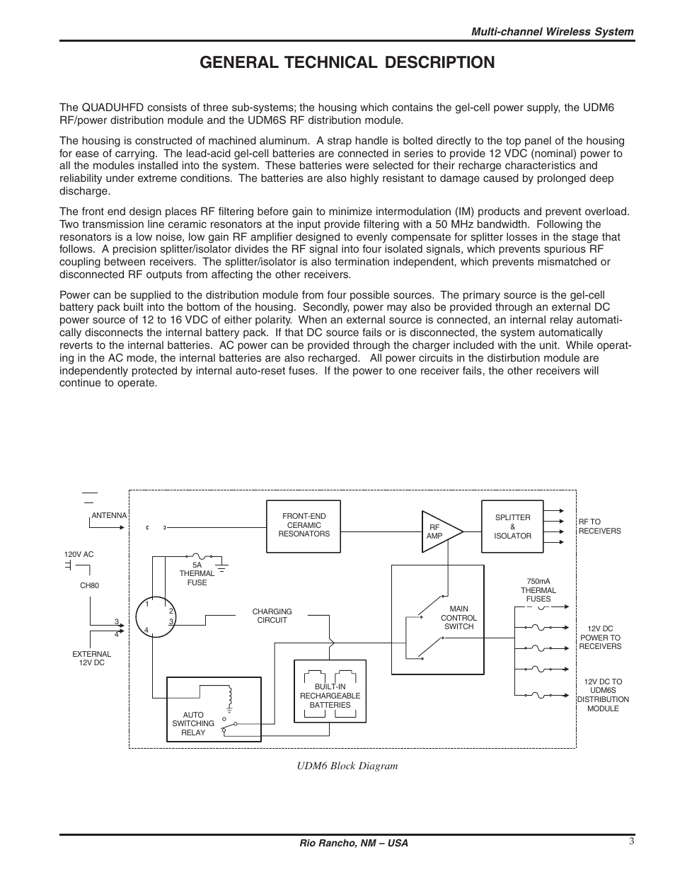 General technical description, Multi-channel wireless system | Lectrosonics QUADUHFD User Manual | Page 3 / 10
