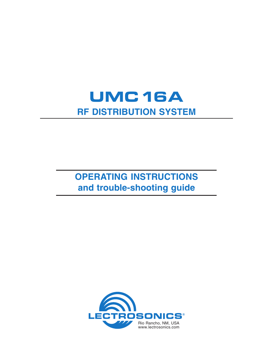 Lectrosonics UMC16a User Manual | 8 pages