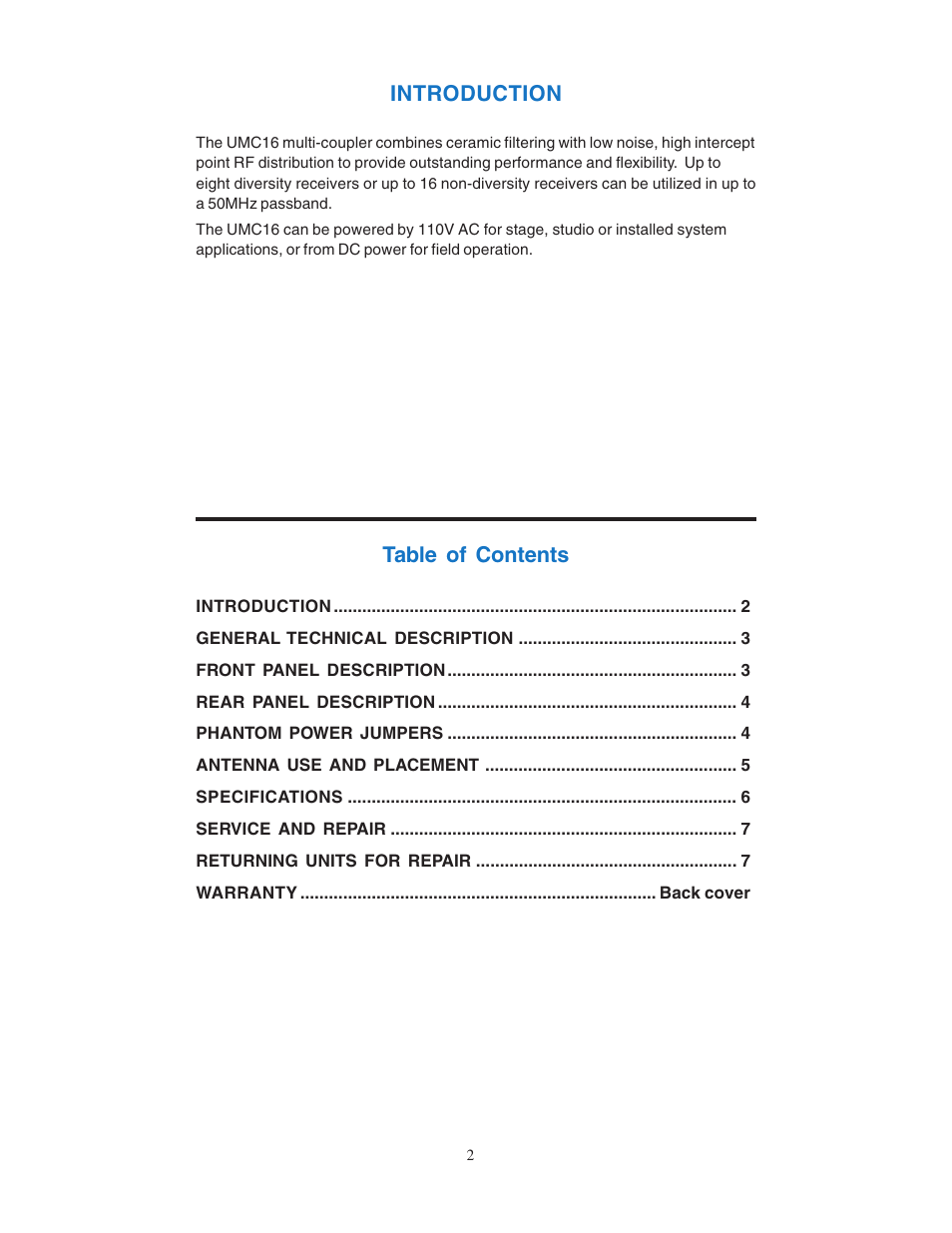 Lectrosonics UMC16a User Manual | Page 2 / 8
