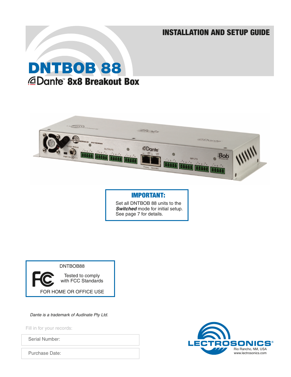 Lectrosonics DNTBOB 88 User Manual | 16 pages