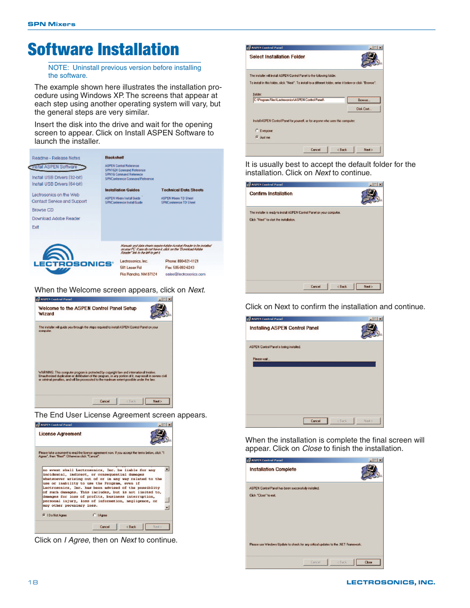 Software installation | Lectrosonics SPN812 User Manual | Page 18 / 24