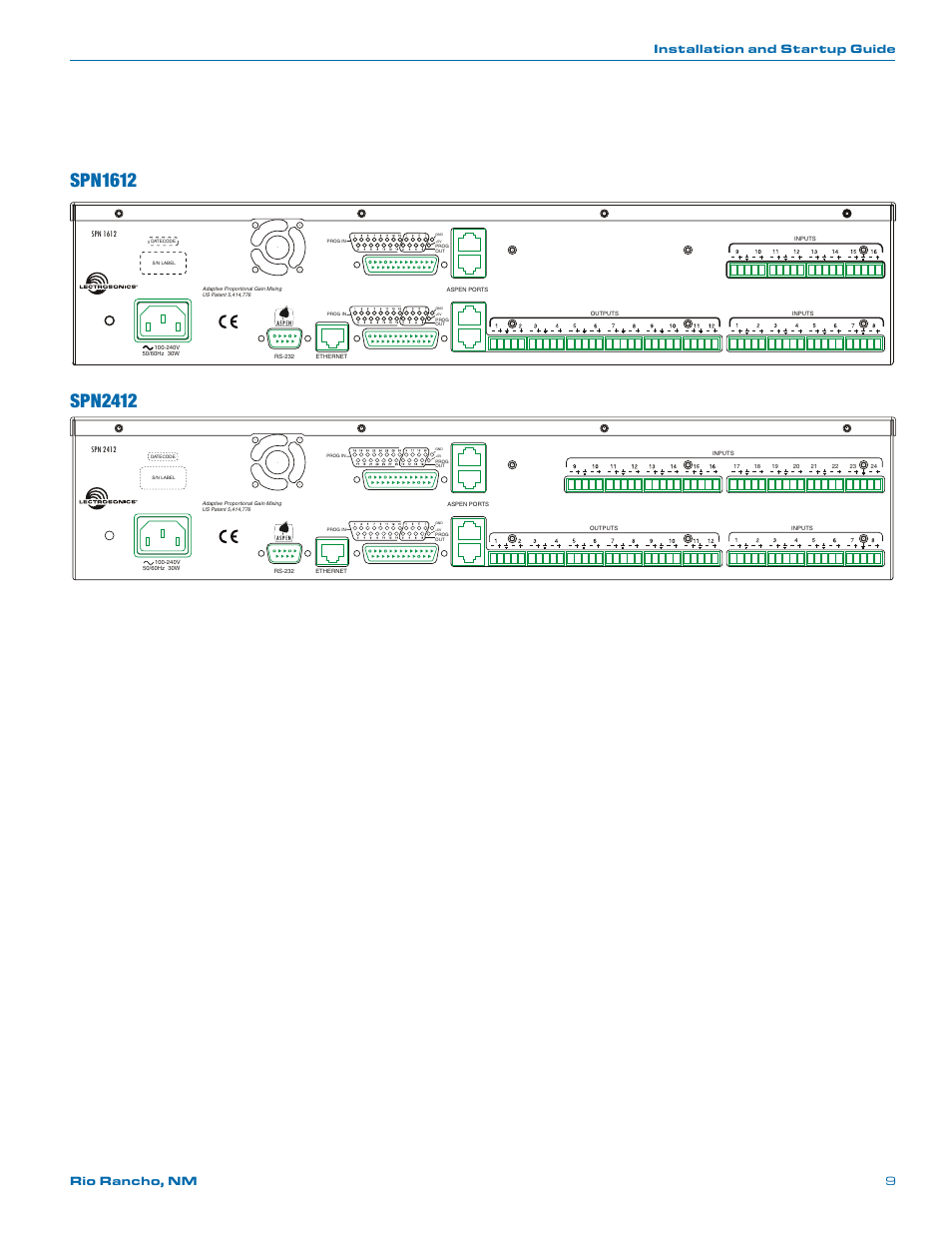 Installation and startup guide rio rancho, nm 9, Spn 1612, Spn 2412 | Lectrosonics SPN812 User Manual | Page 9 / 24