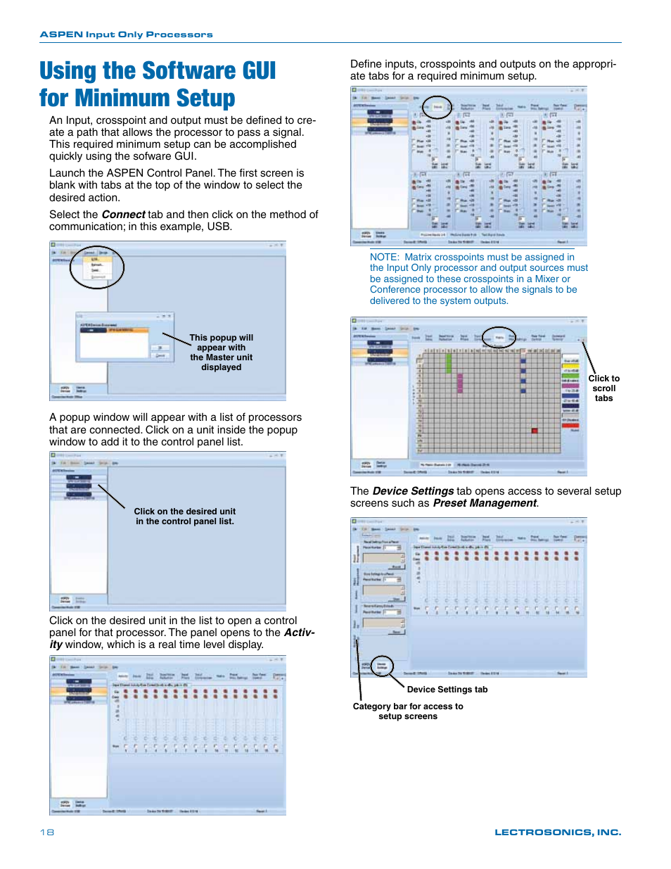 Using the software gui for minimum setup | Lectrosonics SPN32i User Manual | Page 18 / 20