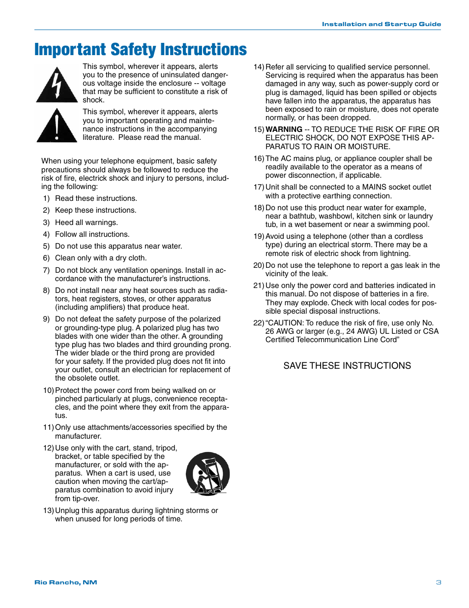 Important safety instructions | Lectrosonics SPN32i User Manual | Page 3 / 20