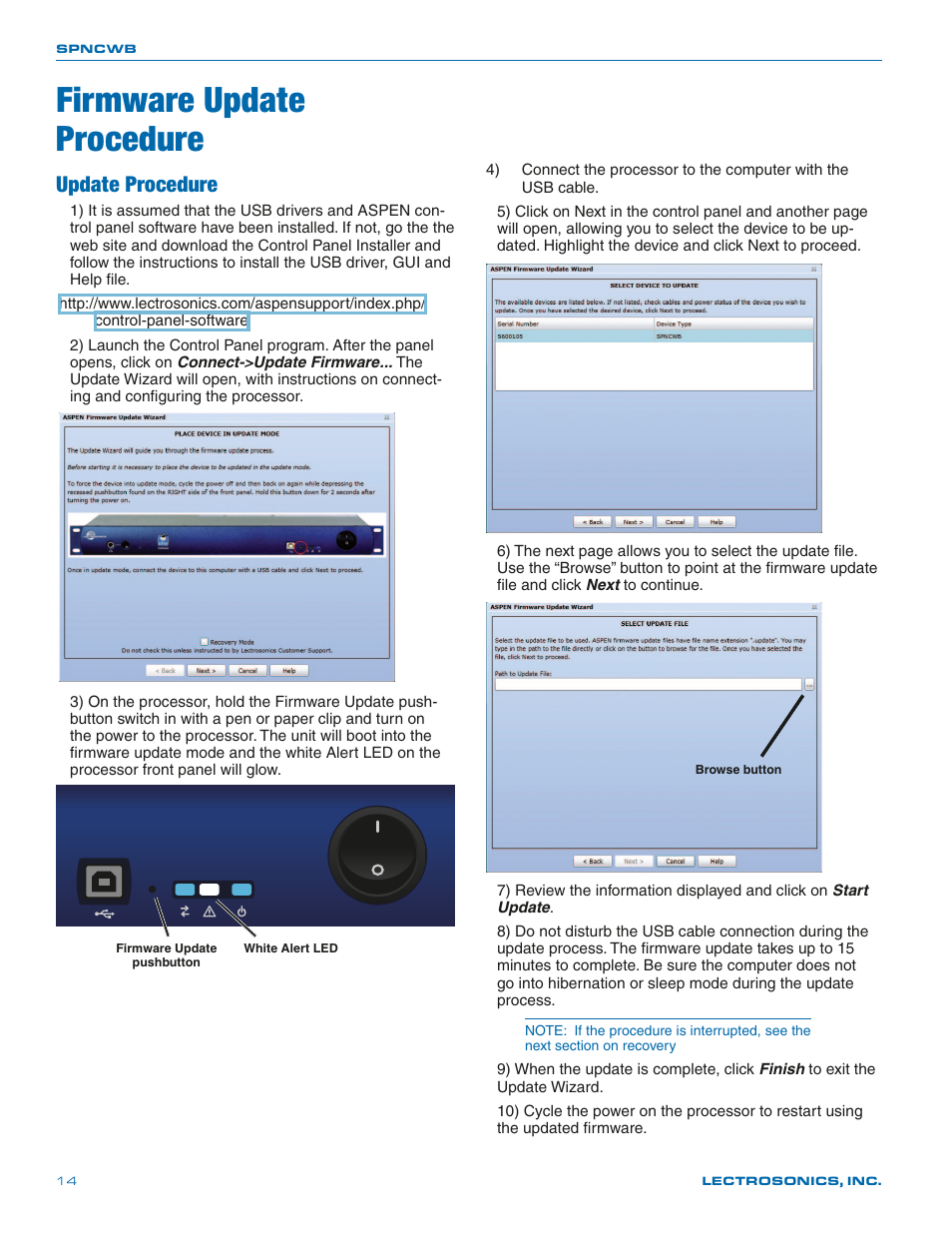 Firmware update procedure, Update procedure | Lectrosonics SPNCWB User Manual | Page 14 / 24