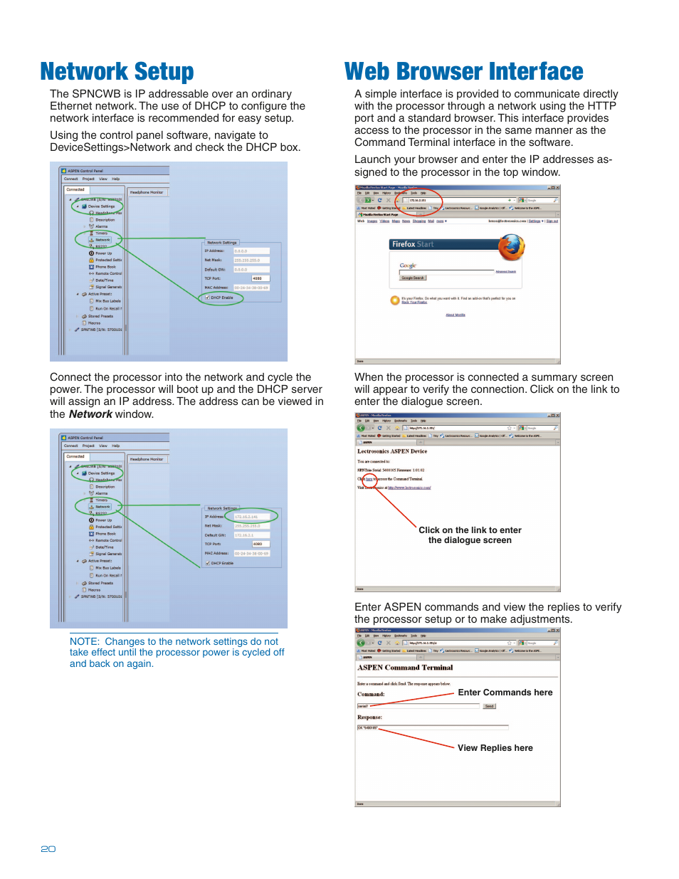 Network setup, Web browser interface | Lectrosonics SPNCWB User Manual | Page 20 / 24