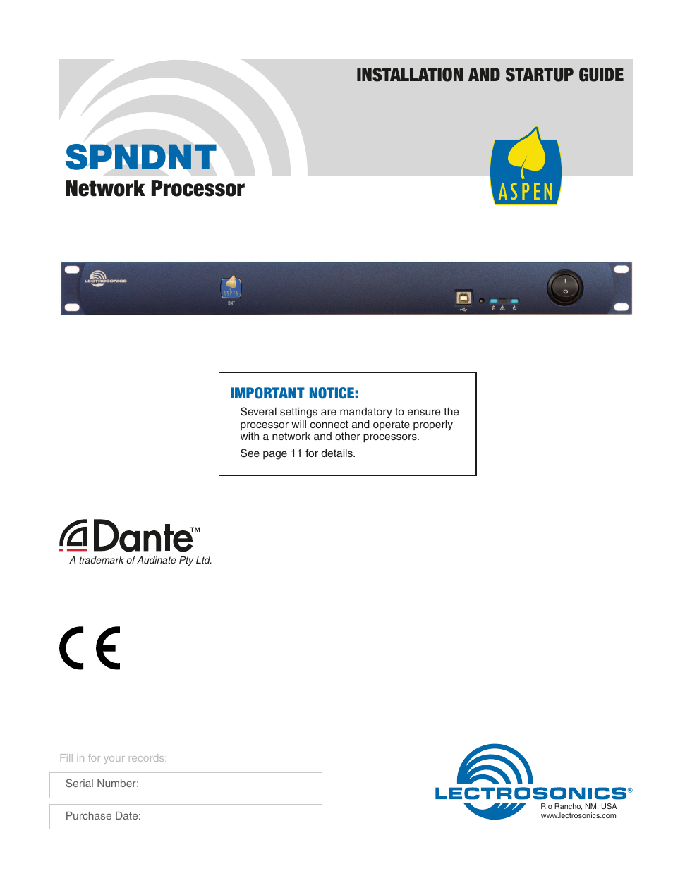 Lectrosonics SPNDNT User Manual | 28 pages