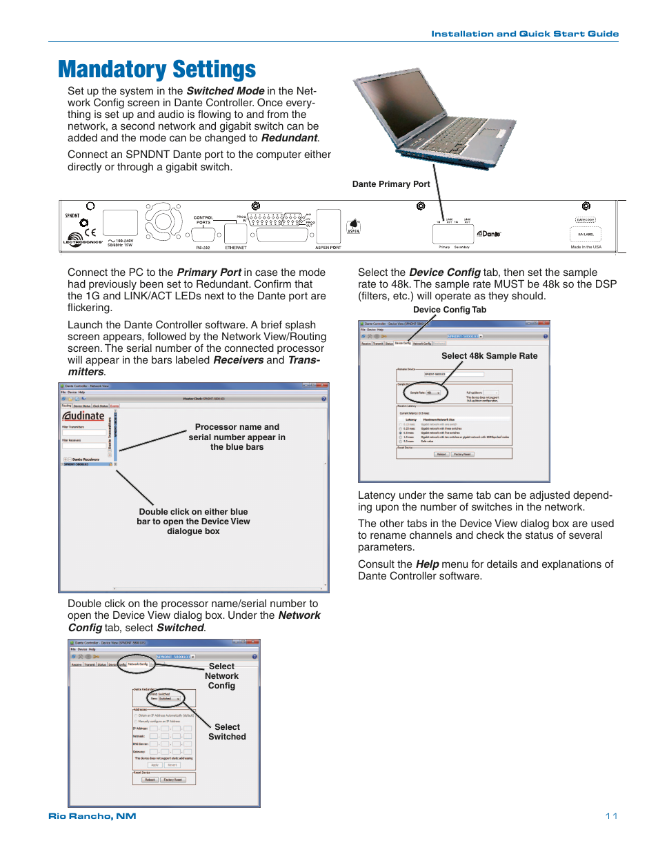 Y settings, Mandatory settings | Lectrosonics SPNDNT User Manual | Page 11 / 28