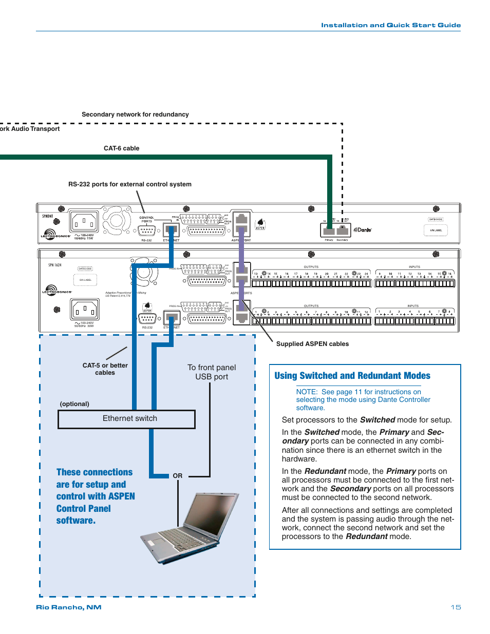 Using switched and redundant modes, Ethernet switch | Lectrosonics SPNDNT User Manual | Page 15 / 28