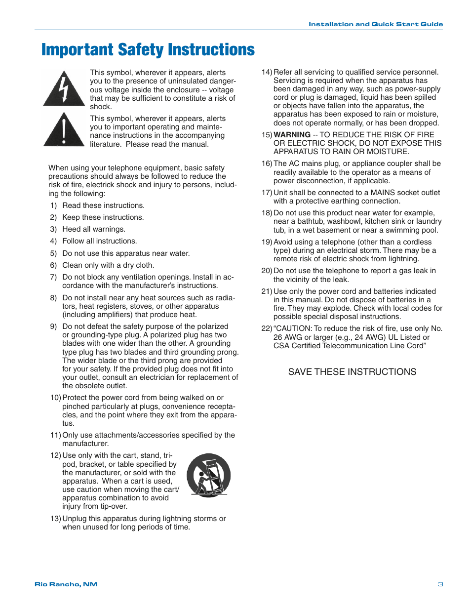 Important safety instructions | Lectrosonics SPNDNT User Manual | Page 3 / 28