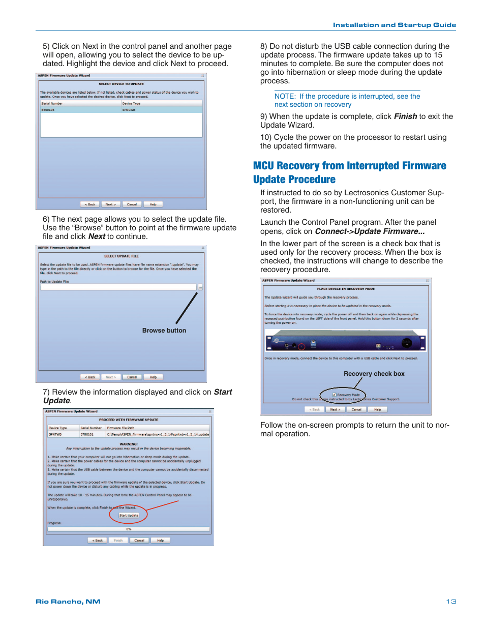 Mcu recovery from interrupted firmware update | Lectrosonics SPNTWB User Manual | Page 13 / 24