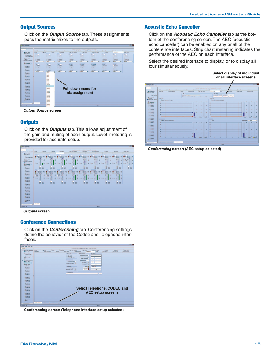 Output sources, Outputs, Conference connections | Acoustic echo canceller | Lectrosonics SPNTWB User Manual | Page 15 / 24