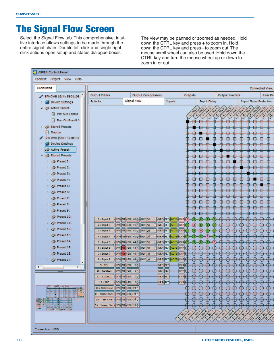 The signal flow screen | Lectrosonics SPNTWB User Manual | Page 16 / 24