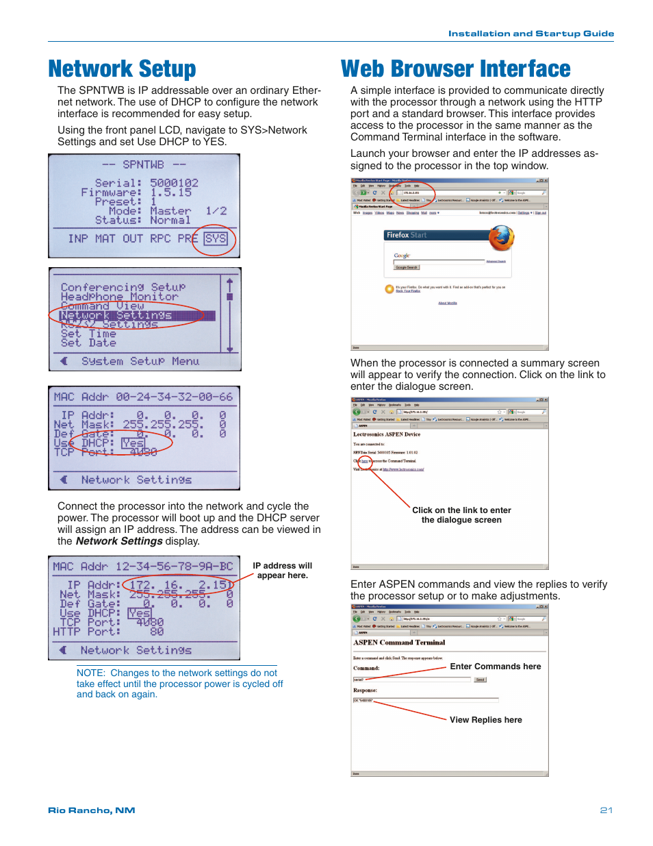 Network setup, Web browser interface | Lectrosonics SPNTWB User Manual | Page 21 / 24