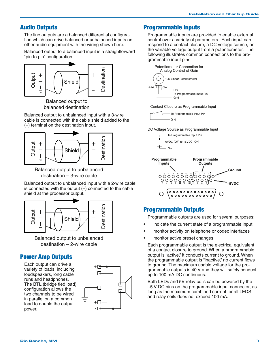 Audio outputs, Programmable inputs, Programmable outputs | Power amp outputs | Lectrosonics SPNTWB User Manual | Page 9 / 24