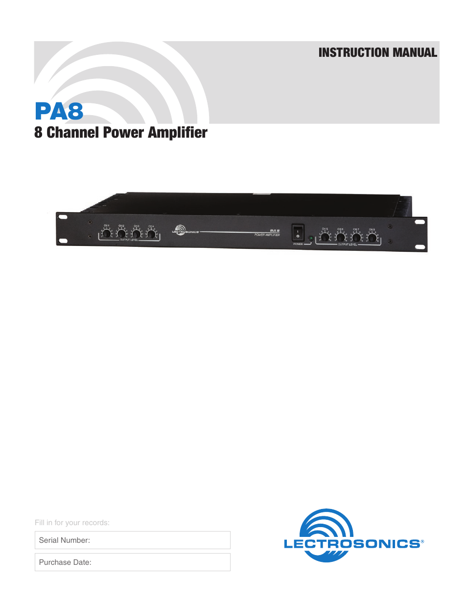 Lectrosonics PA8 User Manual | 8 pages