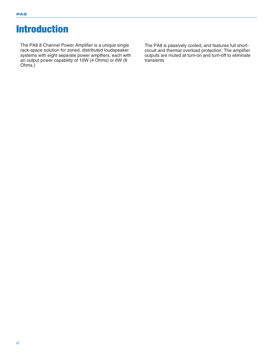 Introduction | Lectrosonics PA8 User Manual | Page 2 / 8