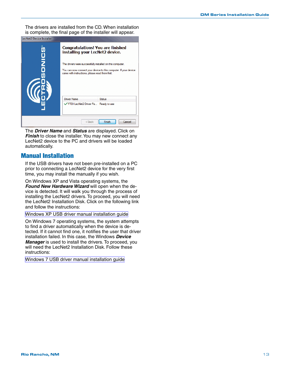 Manual installation | Lectrosonics DM812 User Manual | Page 13 / 16