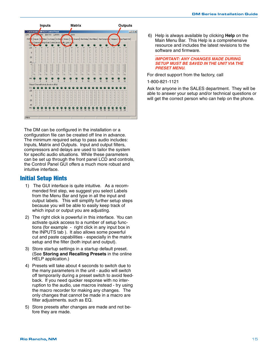 Initial setup hints | Lectrosonics DM812 User Manual | Page 15 / 16