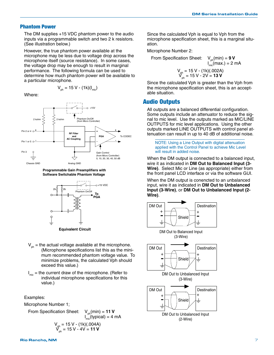 Audio outputs, Phantom power | Lectrosonics DM812 User Manual | Page 7 / 16