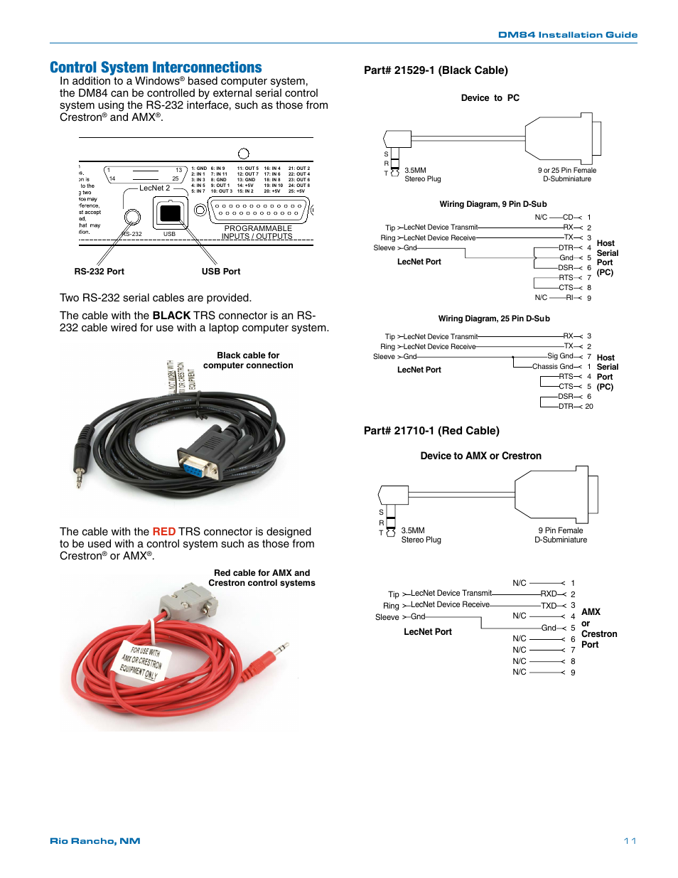 Control system interconnections, And amx, Or amx | Device to amx or crestron | Lectrosonics DM84 User Manual | Page 11 / 16