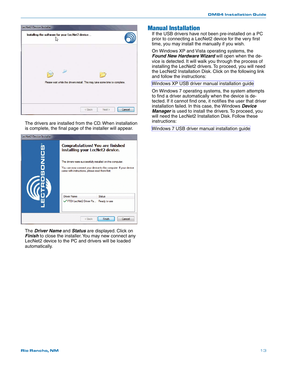 Manual installation | Lectrosonics DM84 User Manual | Page 13 / 16