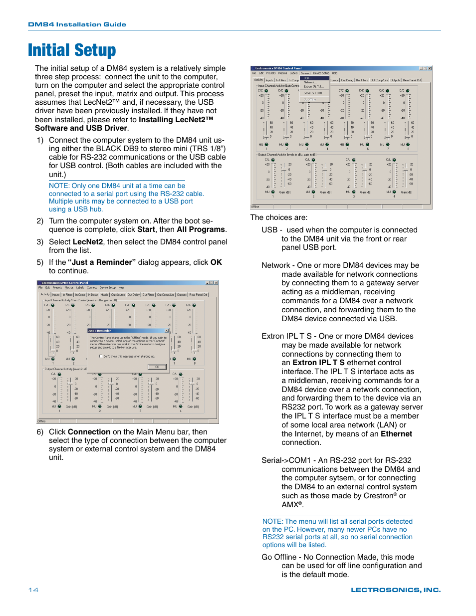 Initial setup | Lectrosonics DM84 User Manual | Page 14 / 16