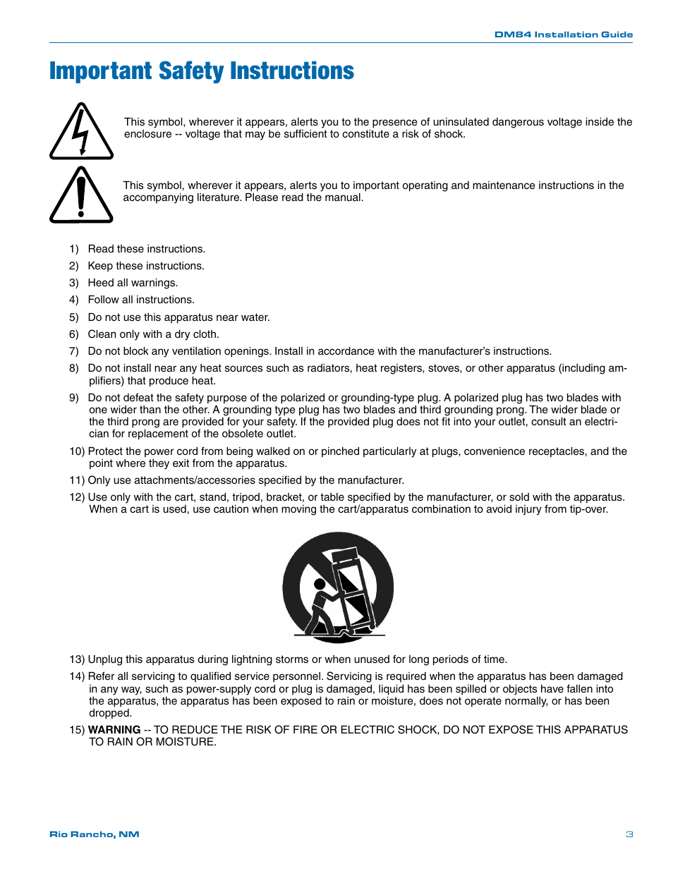 Important safety instructions | Lectrosonics DM84 User Manual | Page 3 / 16