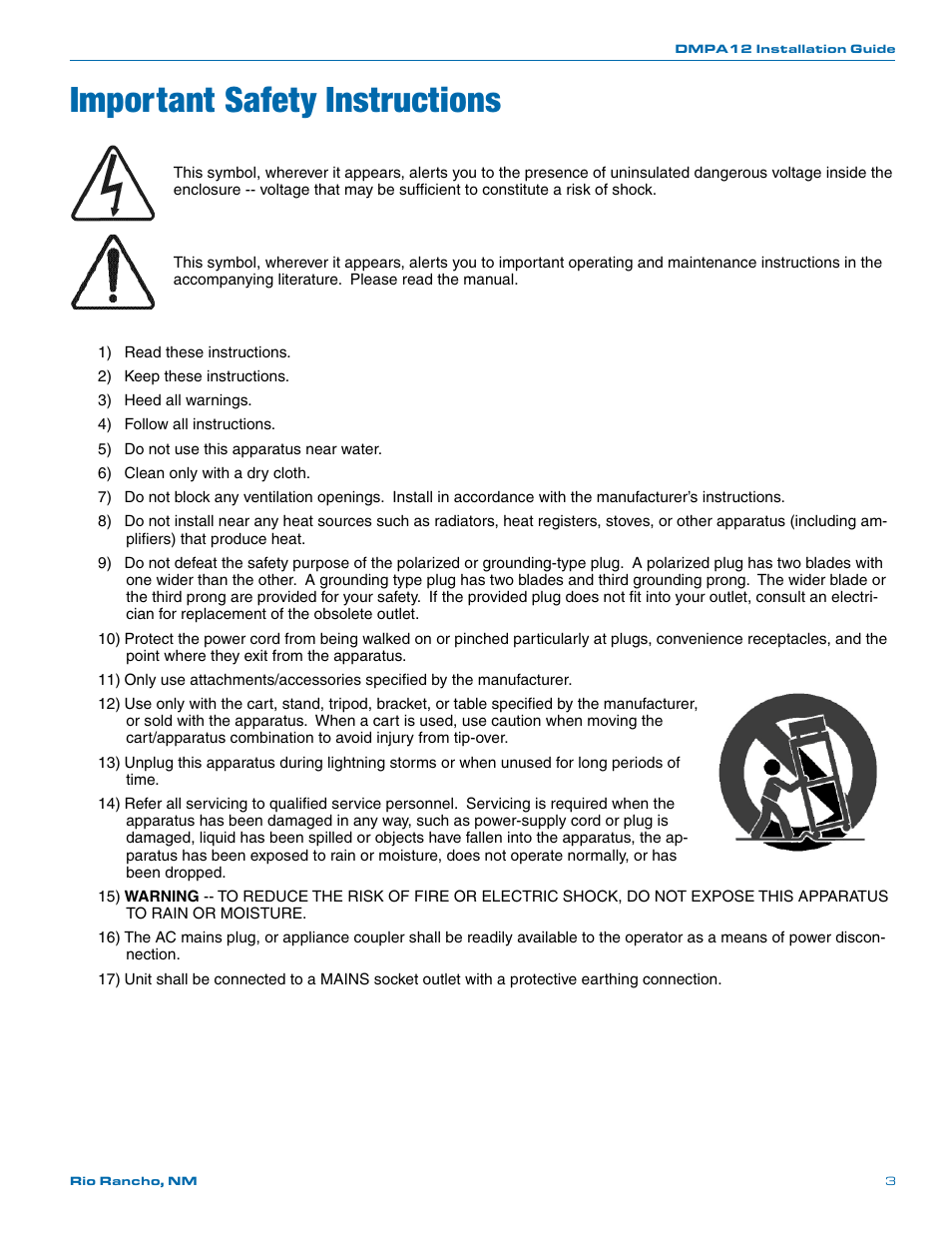 Important safety instructions | Lectrosonics DMPA12 User Manual | Page 3 / 20