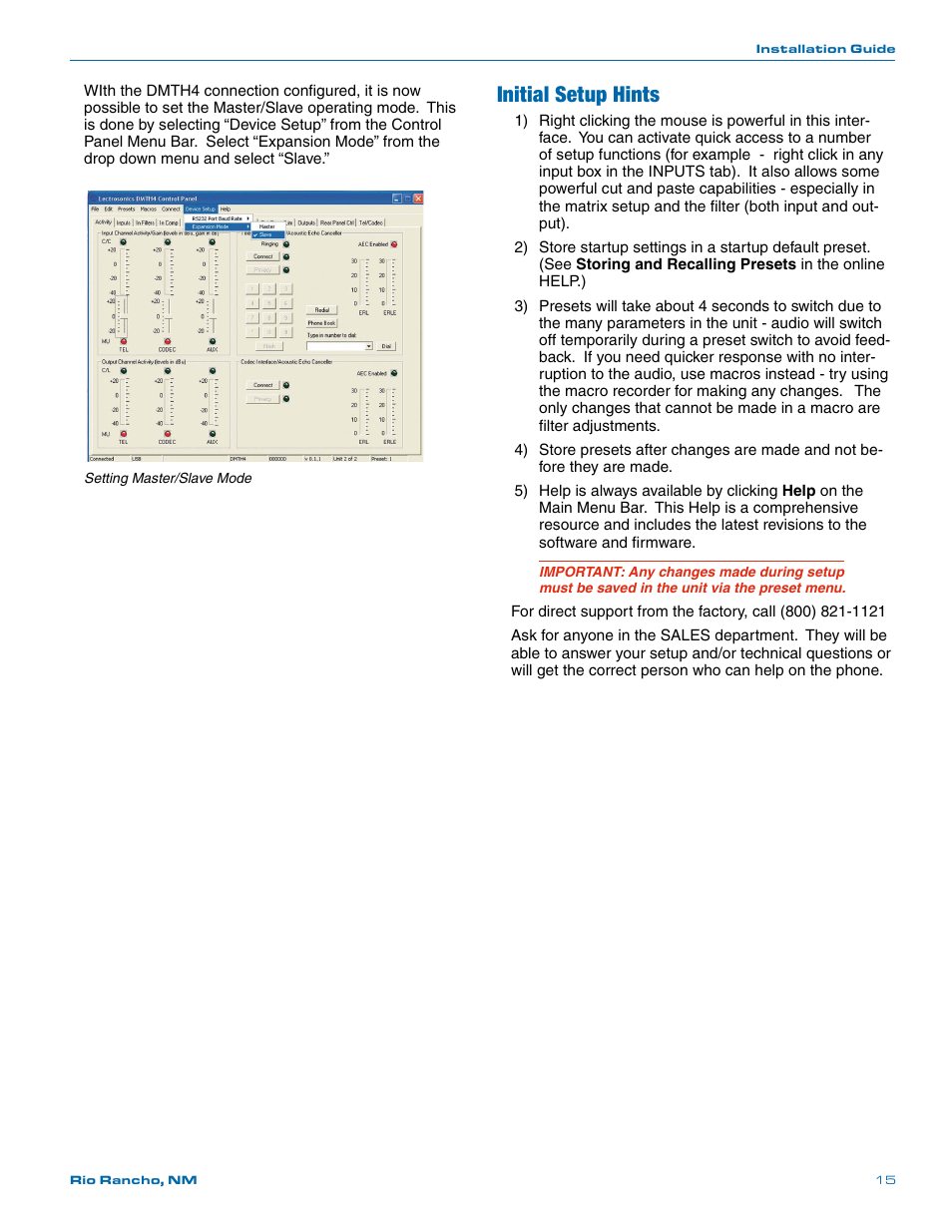 Initial setup hints | Lectrosonics DMTH4 User Manual | Page 15 / 24