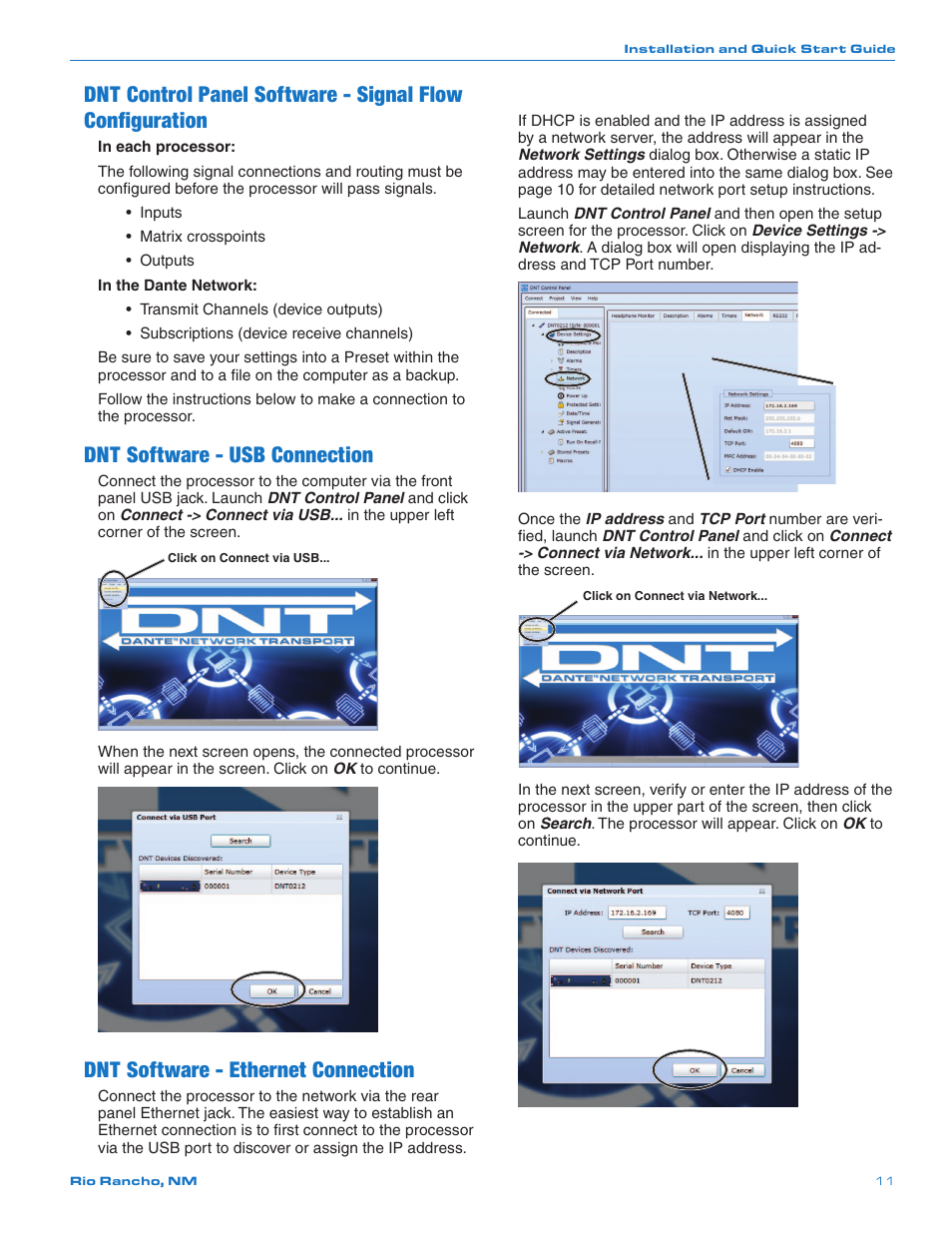 Dnt software - usb connection, Dnt software - ethernet connection | Lectrosonics DNT16i User Manual | Page 11 / 20
