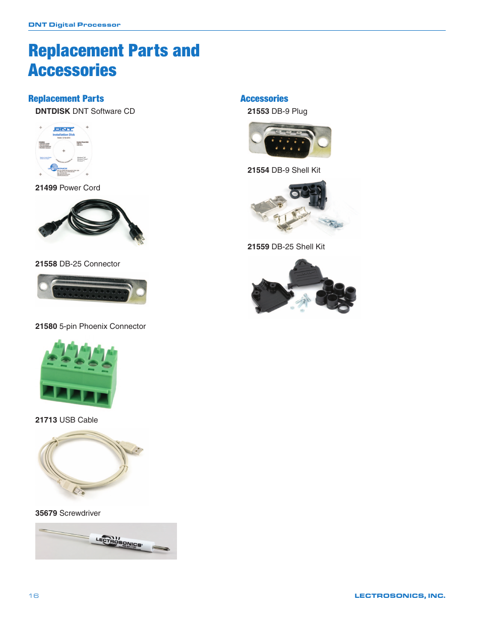 Replacement parts and accessories | Lectrosonics DNT16i User Manual | Page 16 / 20