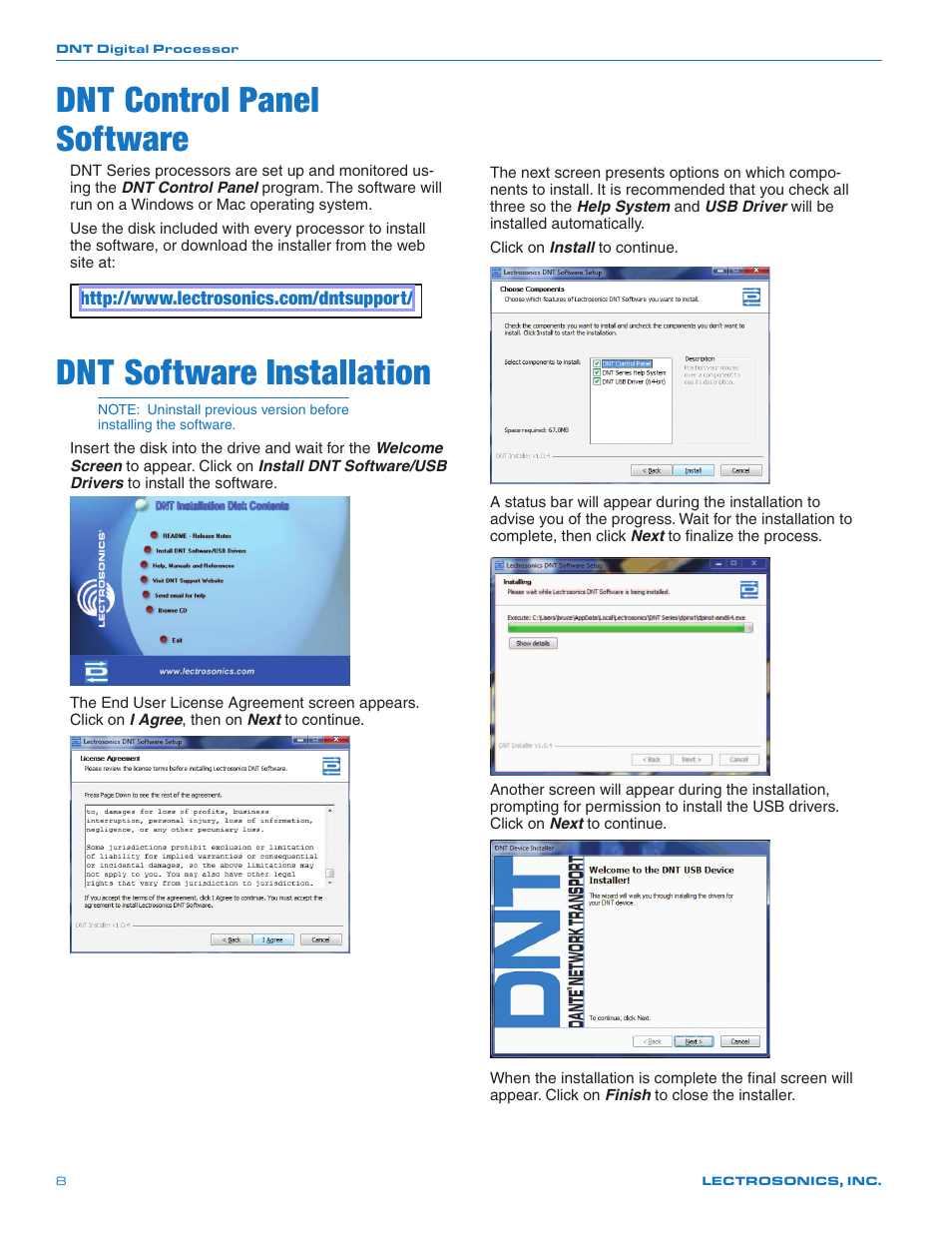Dnt control panel software, Dnt software installation | Lectrosonics DNT16i User Manual | Page 8 / 20