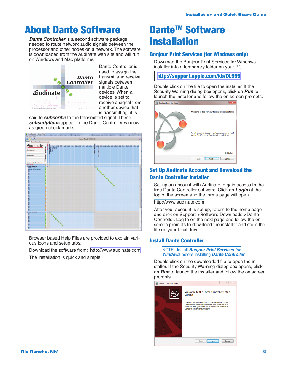 About dante software, Dante, Software | Installation, Software installation | Lectrosonics DNT16i User Manual | Page 9 / 20