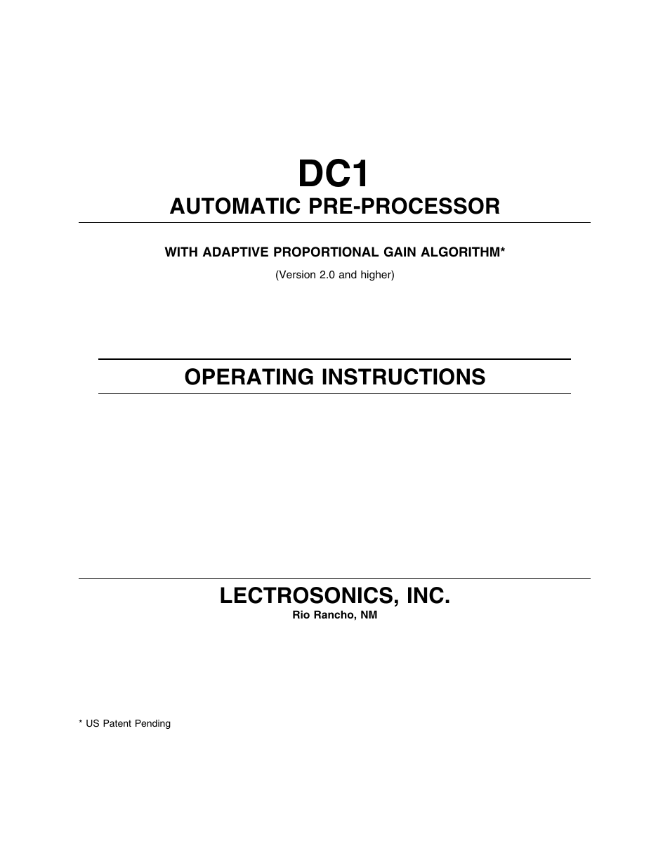 Lectrosonics DC1 User Manual | 16 pages