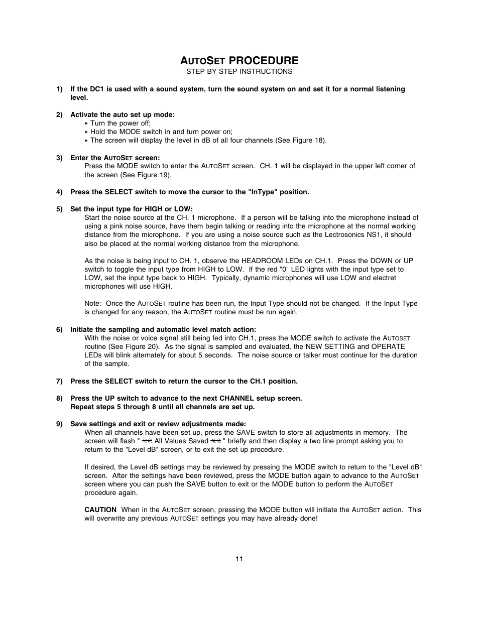 Procedure | Lectrosonics DC1 User Manual | Page 12 / 16