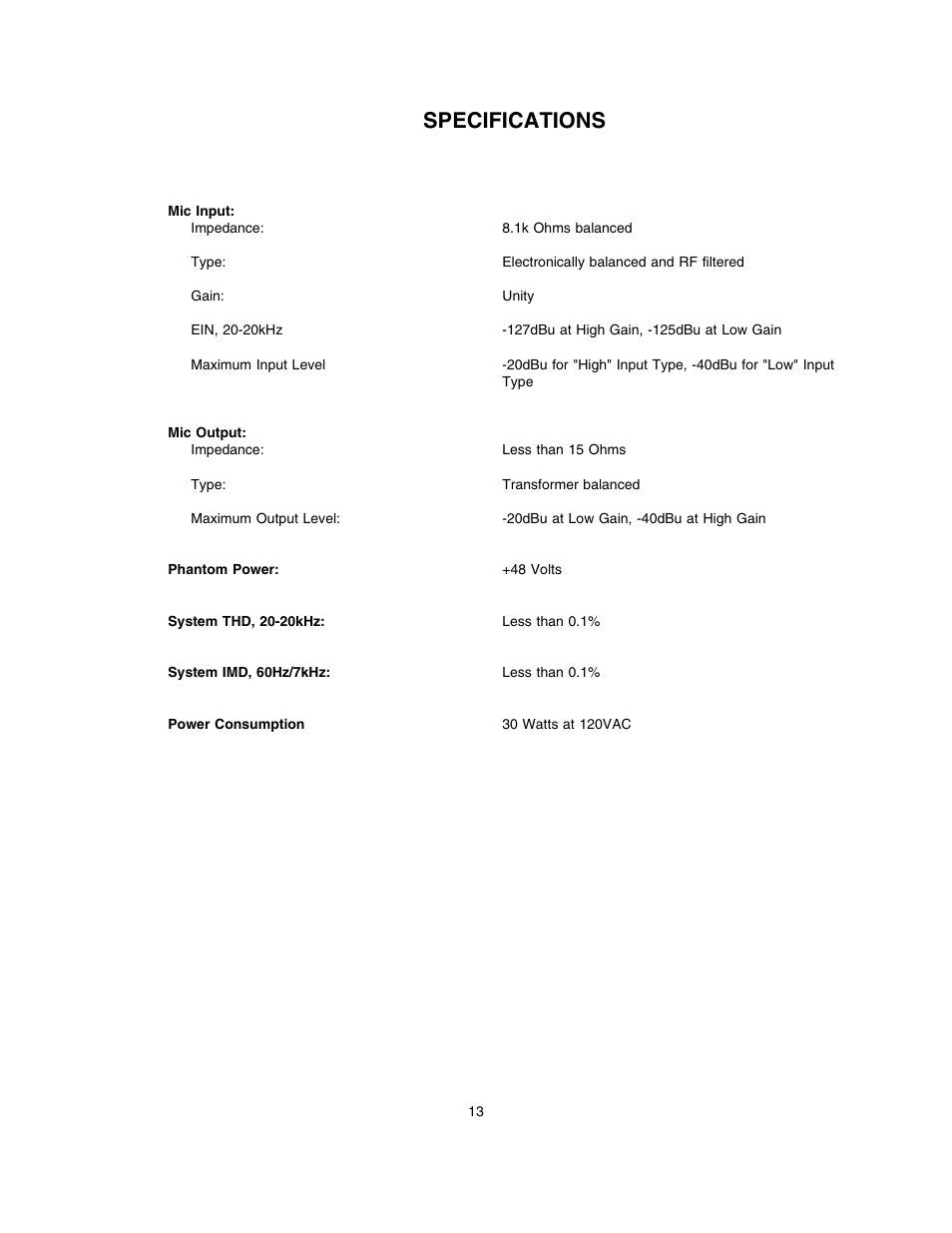 Specifications | Lectrosonics DC1 User Manual | Page 14 / 16