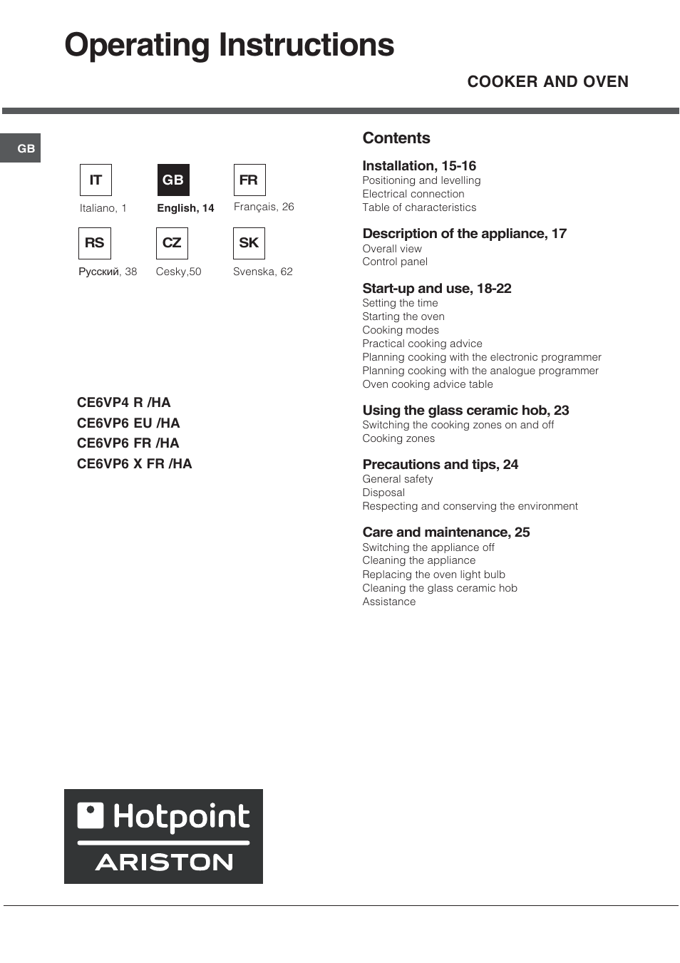 Ariston CE6VP4 User Manual | Page 14 / 76