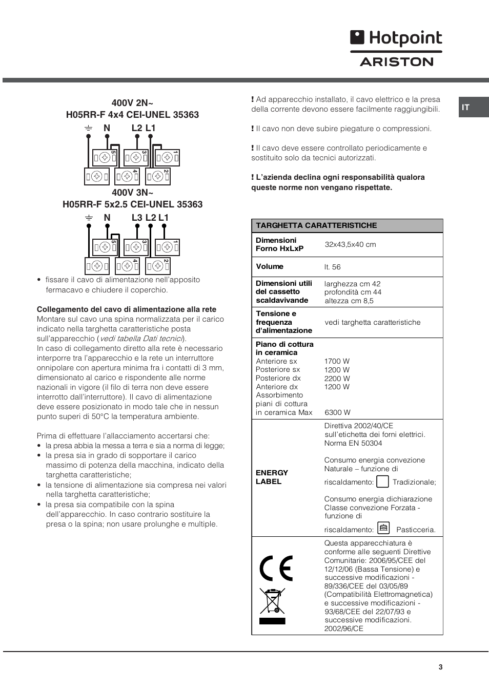 Ariston CE6VP4 User Manual | Page 3 / 76