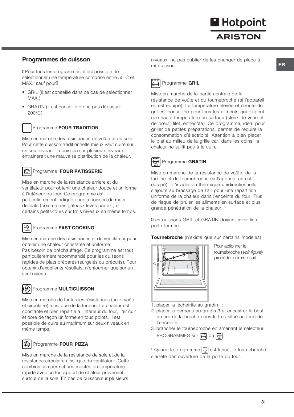 Programmes de cuisson | Ariston CE6VP4 User Manual | Page 31 / 76