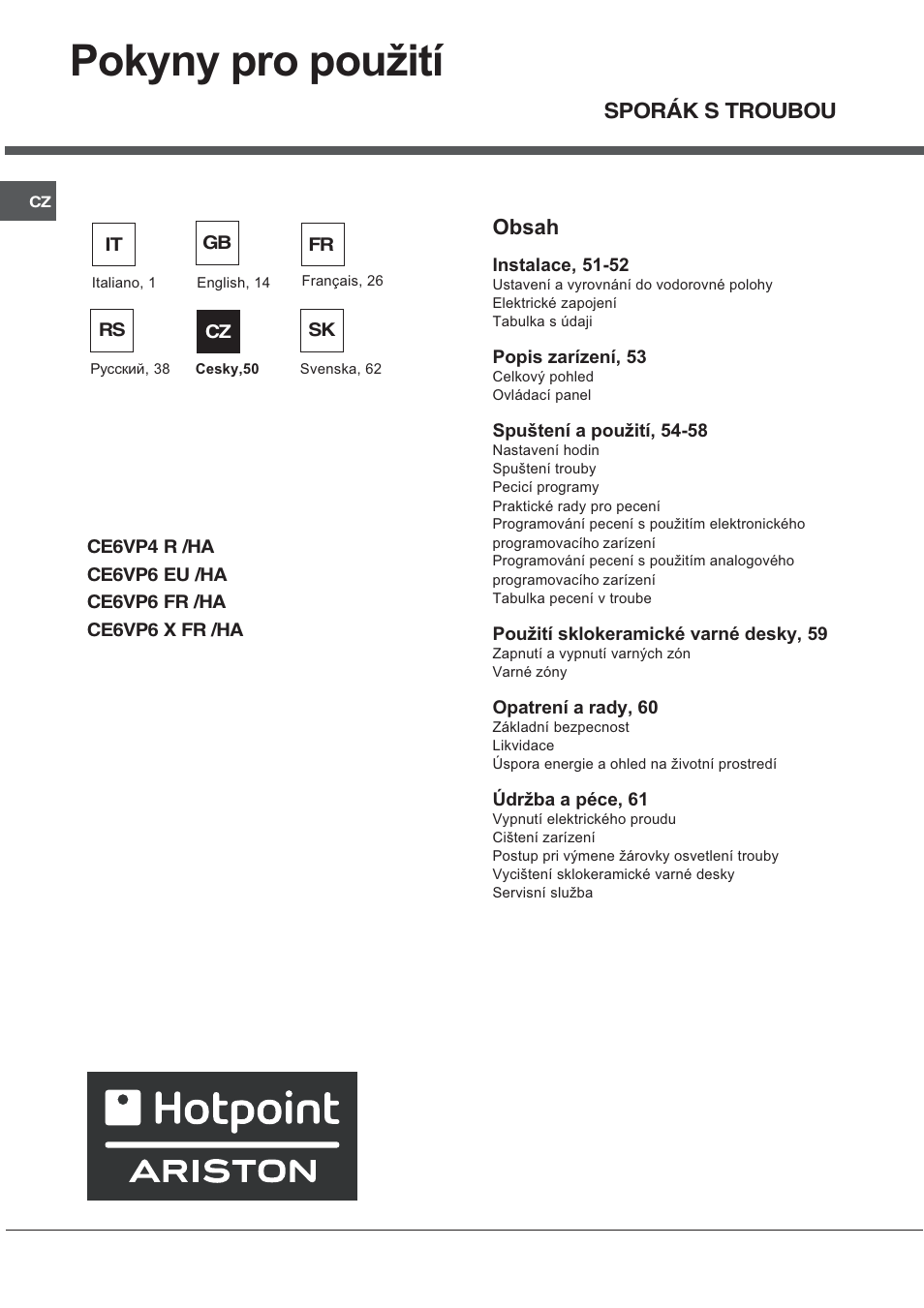 Ariston CE6VP4 User Manual | Page 50 / 76