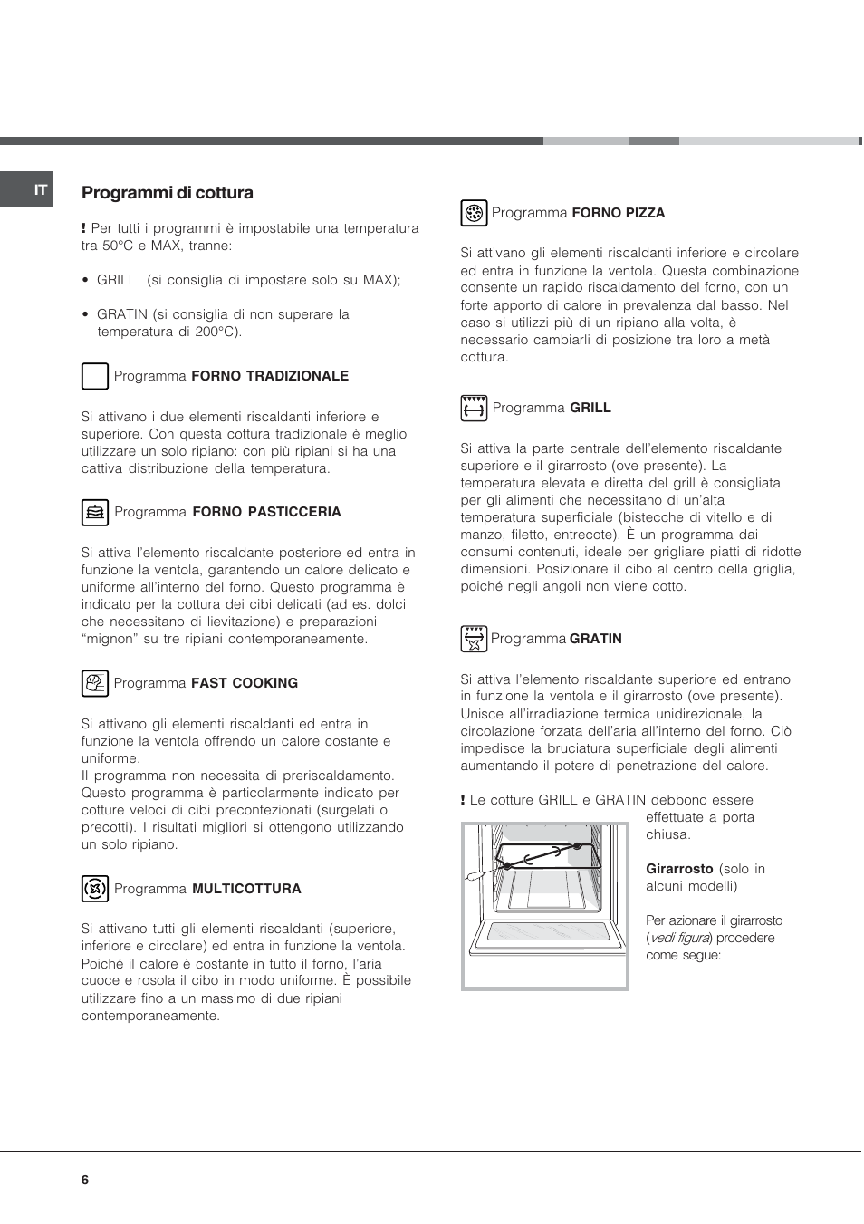 Programmi di cottura | Ariston CE6VP4 User Manual | Page 6 / 76