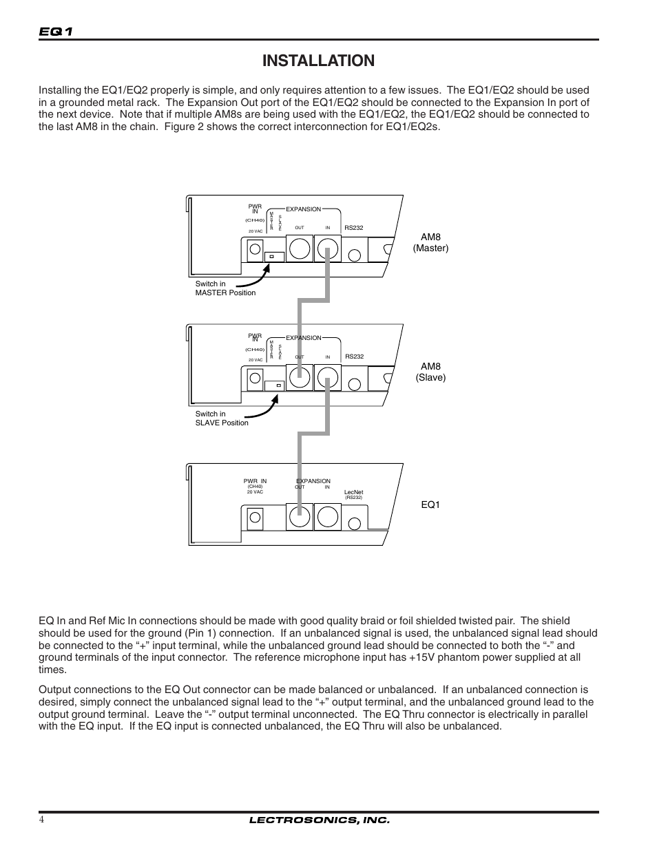 Installation, Am8 (master) am8 (slave) eq1 | Lectrosonics EQ1_EQ2 User Manual | Page 4 / 16
