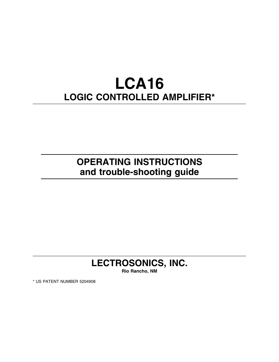 Lectrosonics LCA16 User Manual | 18 pages