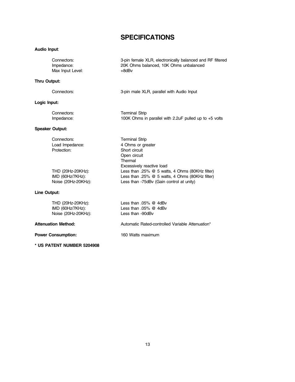 Specifications | Lectrosonics LCA16 User Manual | Page 14 / 18