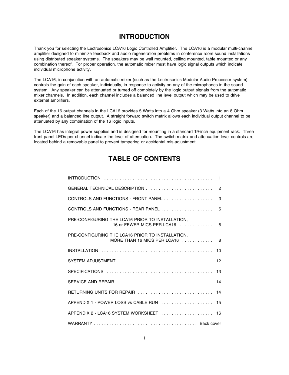 Lectrosonics LCA16 User Manual | Page 2 / 18