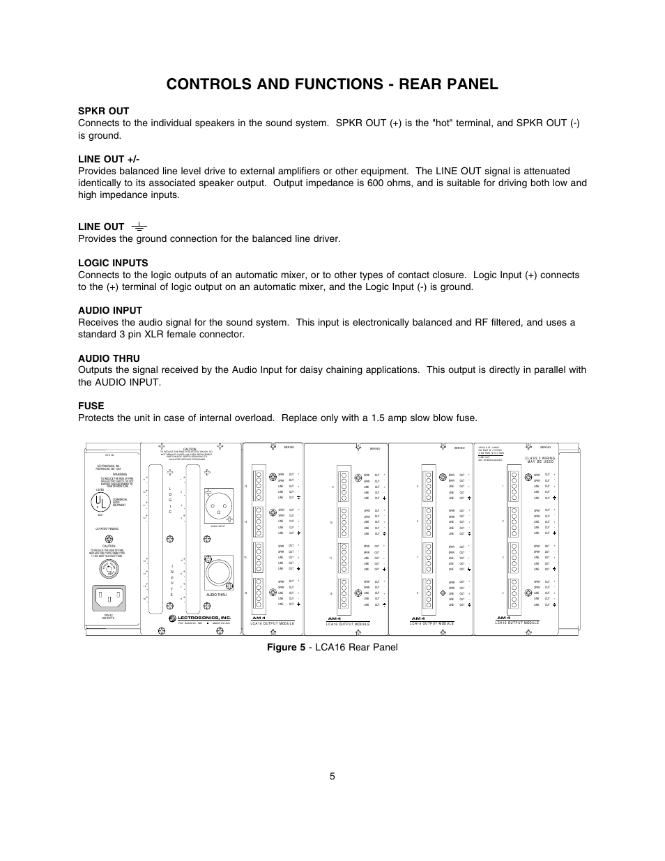 Controls and functions - rear panel, Figure 5 - lca16 rear panel 5 | Lectrosonics LCA16 User Manual | Page 6 / 18