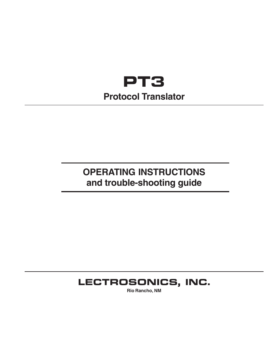 Lectrosonics PT3 User Manual | 30 pages